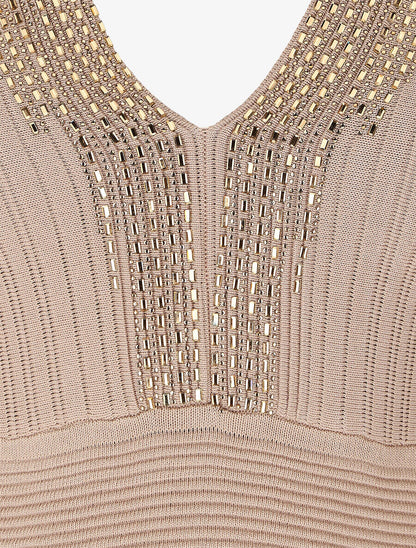 Robe ajustée à perles - Beige - 3