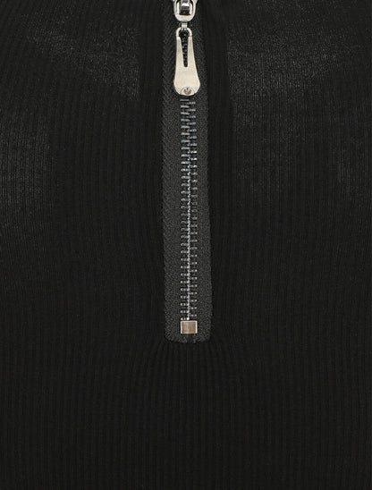 Body uni côtelé à col zippé - Noir - 3
