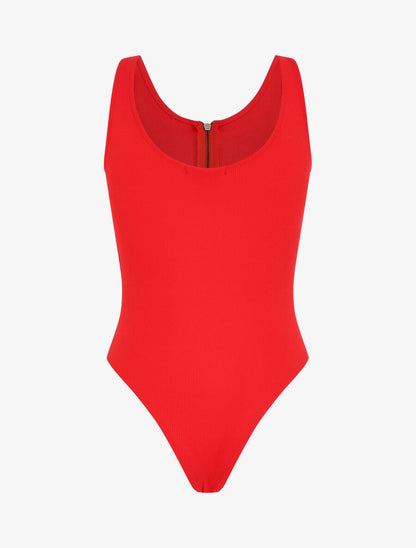 Body uni côtelé à col zippé - Rouge - 2