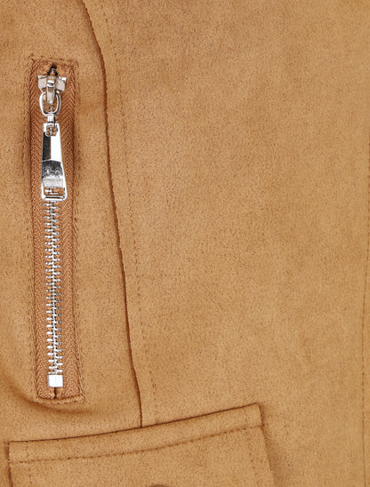 Veste en suédine style perfecto à zip - Camel clair - 3