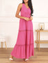 Robe longue unie à taille élastiquée - Fushia - 1