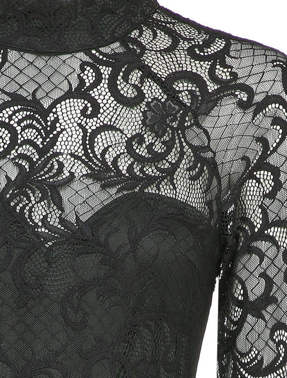 Body en dentelle à col montant - Noir - 3