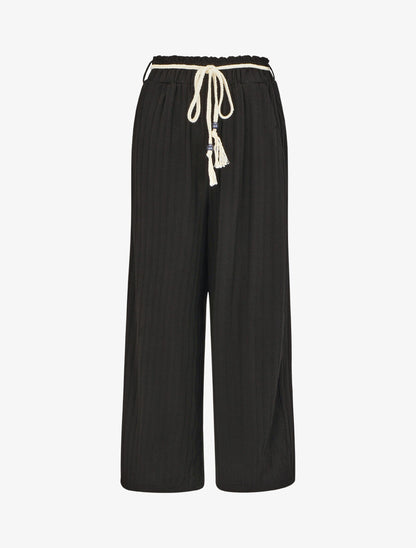 Pantalon côtelé taille haute coupe ample - Noir - 2
