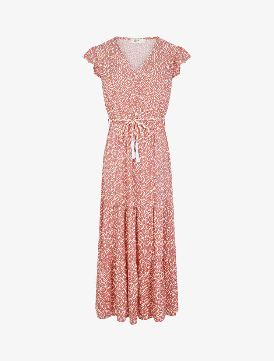 Robe longue à mancherons imprimé tulipe - Rose - 1