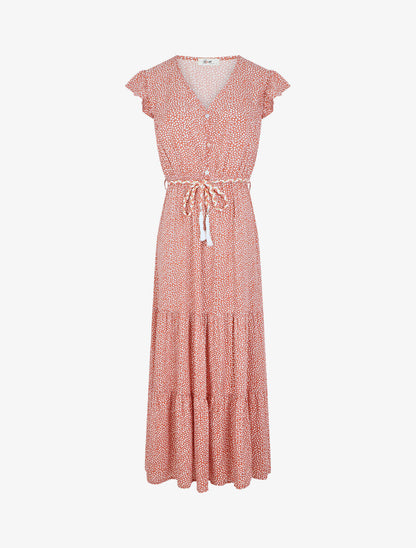 Robe longue à mancherons imprimé tulipe - Rose - 1