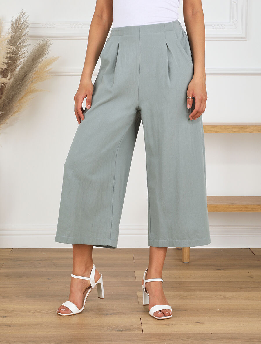 Pantalon ample à taille élastiquée - Vert d&