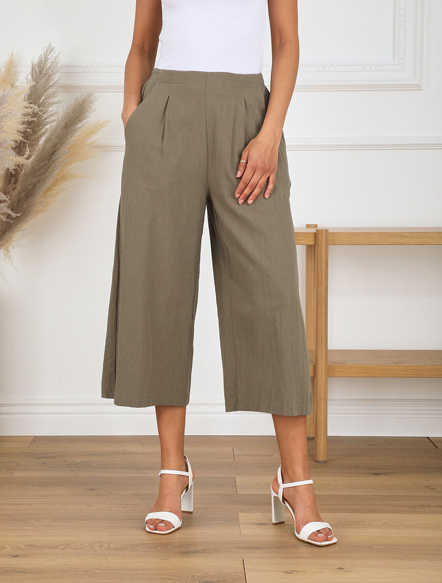 Pantalon ample à taille élastiquée - Kaki - 4