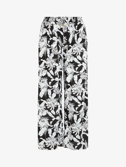 Pantalon ample imprimé feuillage à taille élastiquée - Noir - 5
