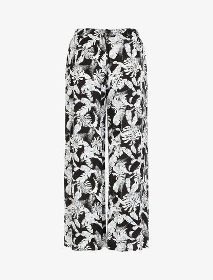 Pantalon ample imprimé feuillage à taille élastiquée - Noir - 2