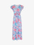 Robe longue fleurie à manches volantées - Bleu - 1