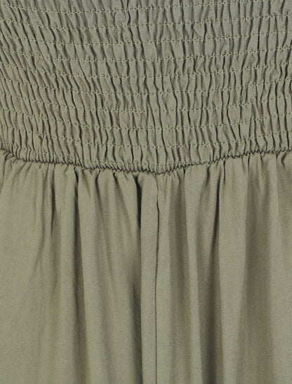 Robe longue à bretelles et col en dentelle - Kaki - 3