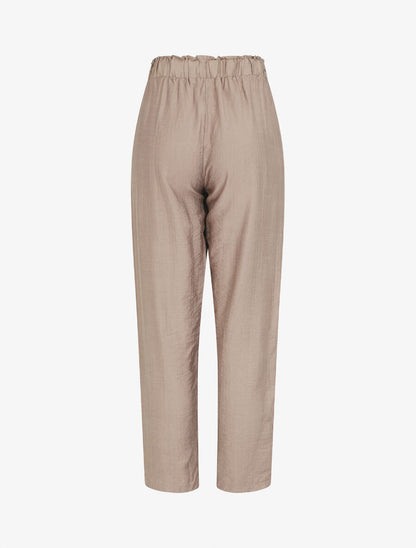 Pantalon droit fluide taille haute élastiquée - Beige - 2