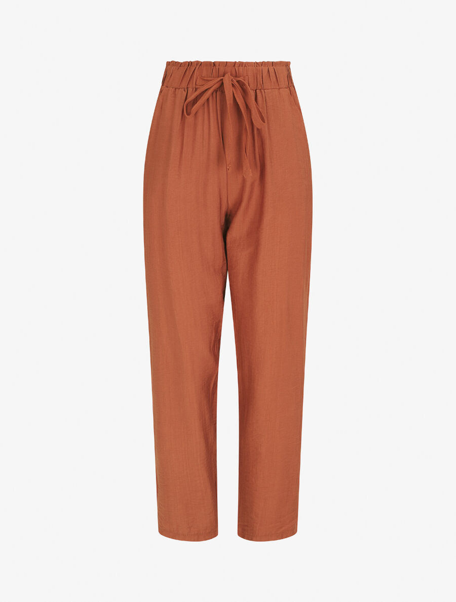 Pantalon droit fluide taille haute élastiquée - Rouille - 4
