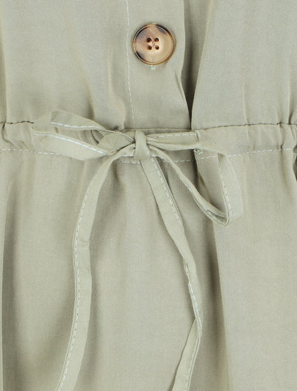 Robe chemise courte unie manches courtes - Kaki - 3