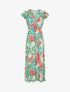 Robe longue col cache-coeur motif feuilles - Vert - 1