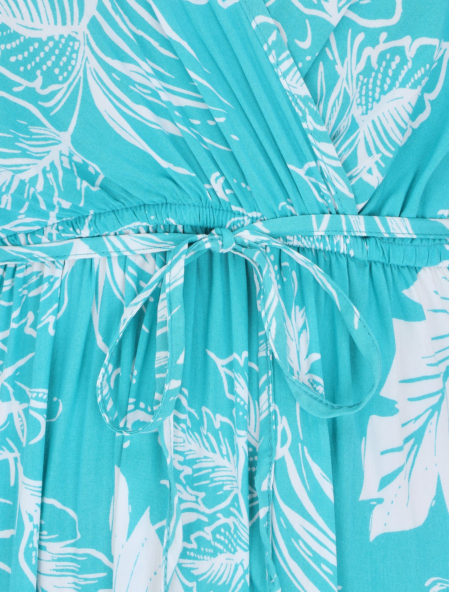 Robe longue col cache-coeur motif tropical - Bleu turquoise - 4