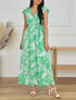 Robe longue col cache-coeur motif tropical - Vert - 1