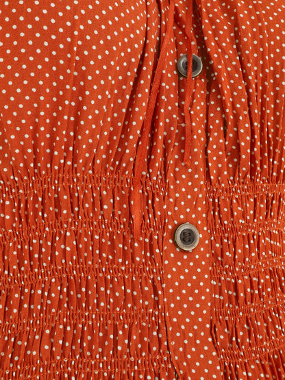 Robe longue évasée à pois sans manches - Rouge - 3