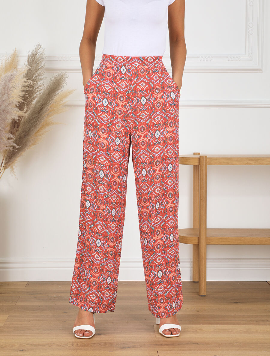 Pantalon droit imprimé fantaisie - Brique - 4
