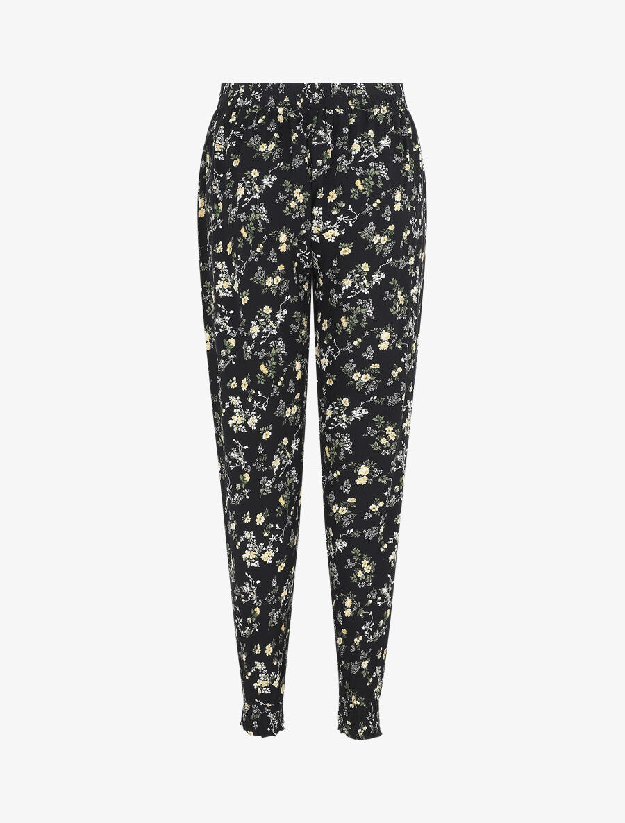 Pantalon style jogging imprimé petites fleurs - Noir - 2