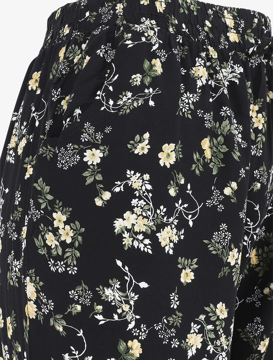 Pantalon style jogging imprimé petites fleurs - Noir - 3
