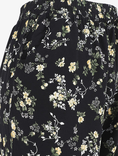 Pantalon style jogging imprimé petites fleurs - Noir - 3