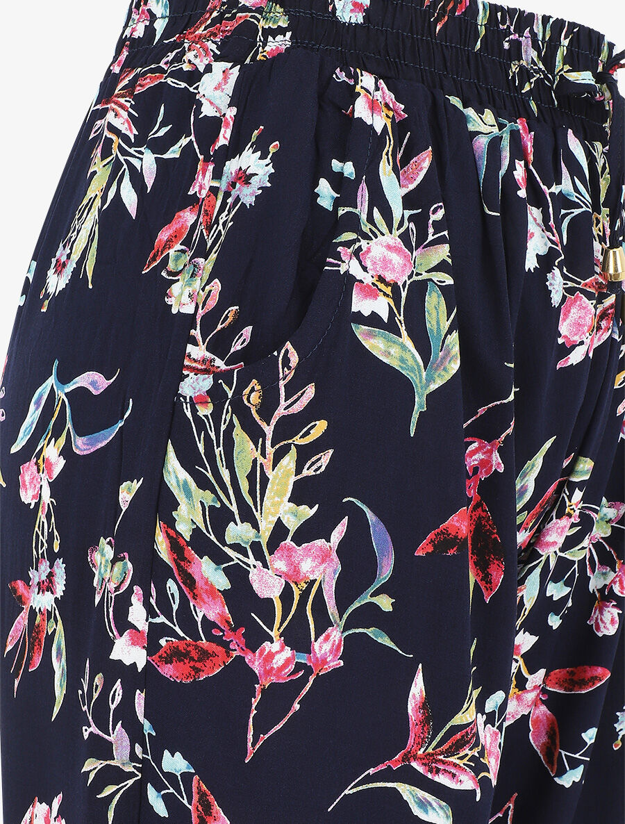 Pantalon style jogging imprimé fleuri - Marine - 3