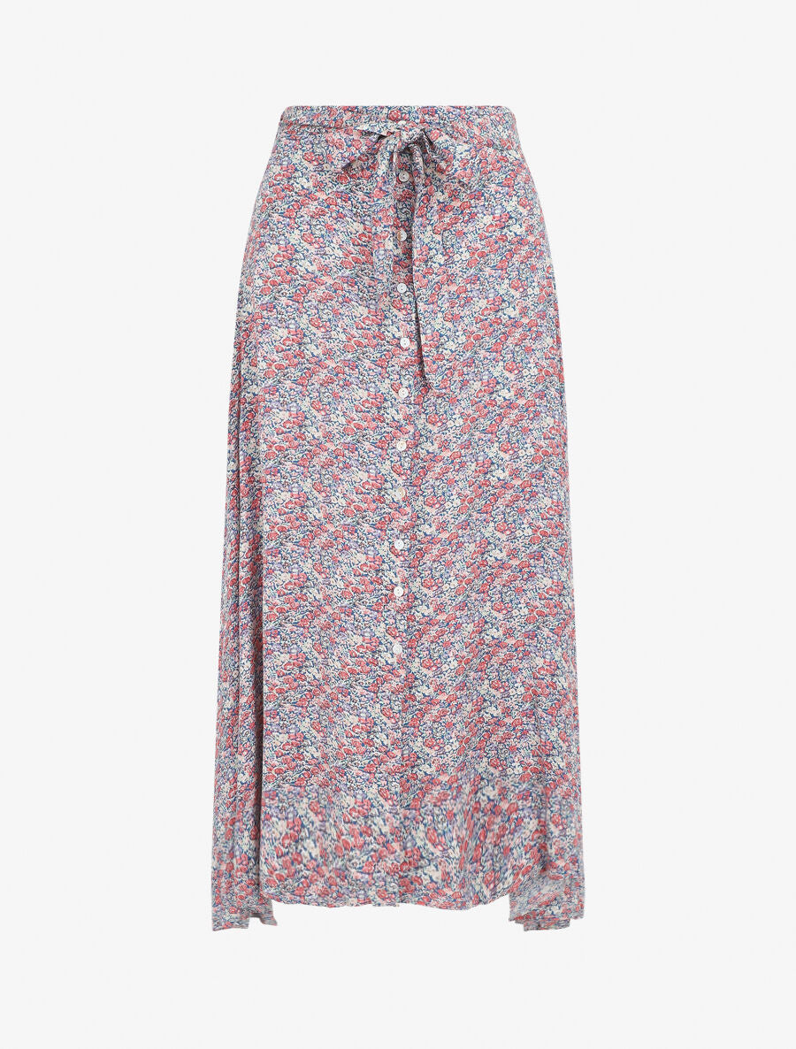 Jupe longue à taille élastiquée imprimé floral - Violet - 5