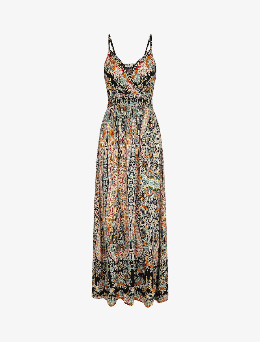 Robe longue fleurie et irisée - Noir - 2