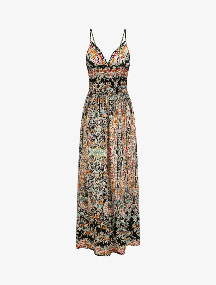 Robe longue fleurie et irisée - Noir - 3