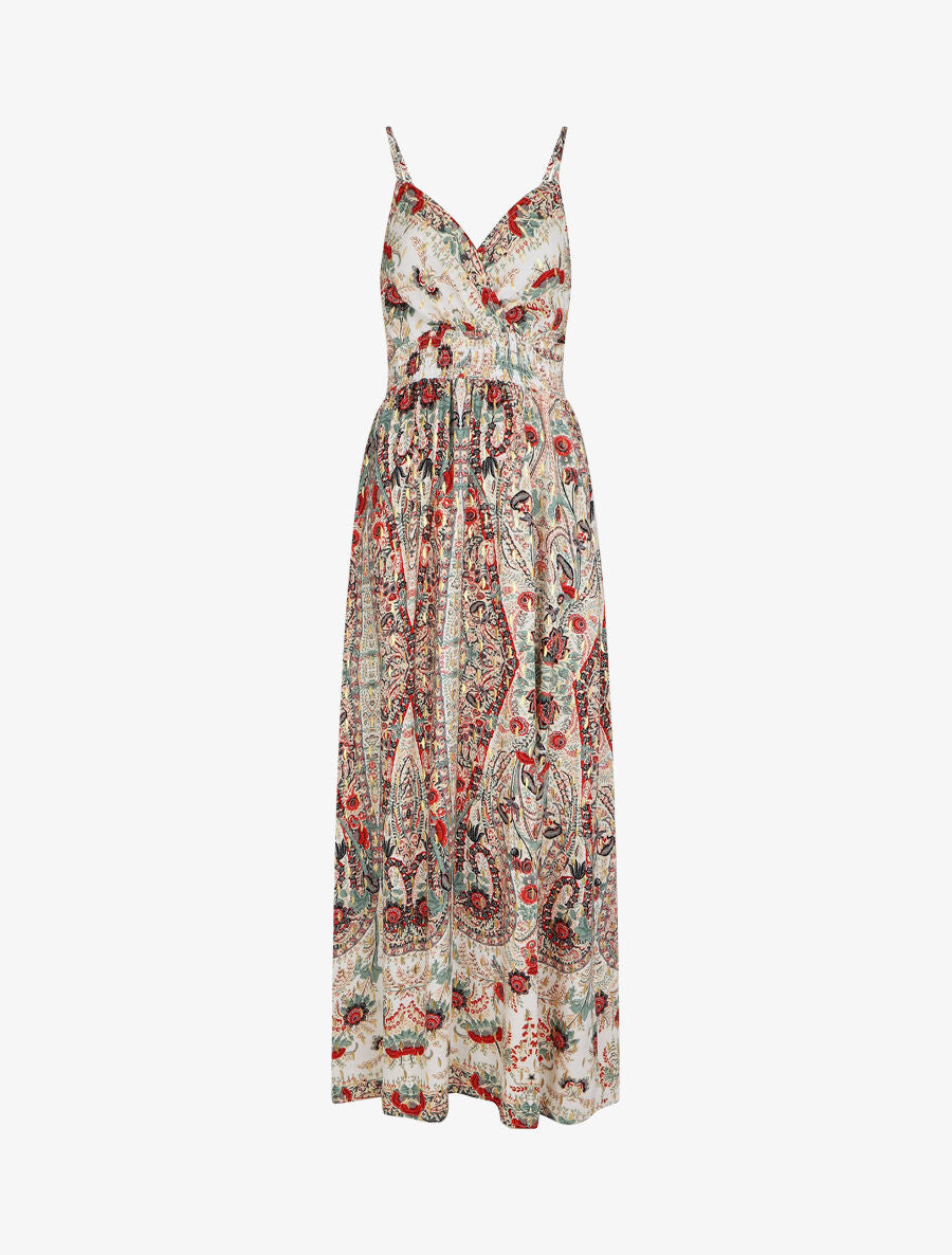 Robe longue fleurie et irisée - Beige - 5