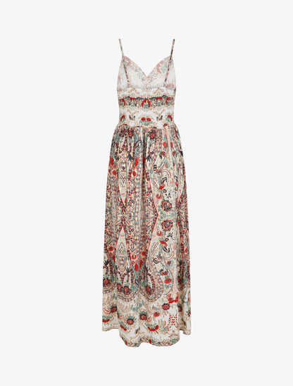 Robe longue fleurie et irisée - Beige - 2