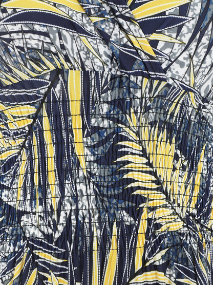 Robe longue élastiquée imprimé feuilles tropicales - Jaune - 3