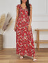 Robe longue élastiquée imprimé foulard - Rouge - 1