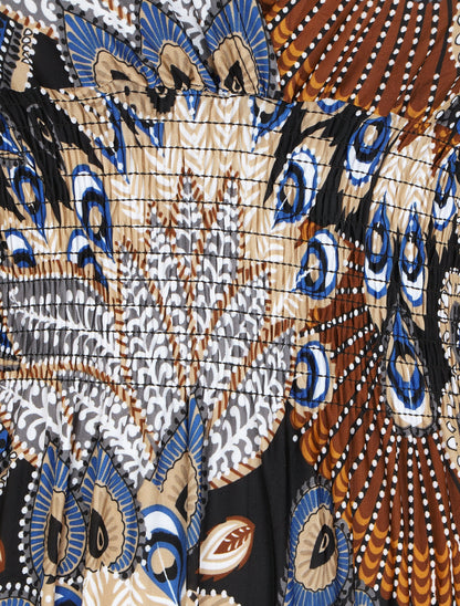 Robe longue à bretelles imprimé plume de paon - Noir/bleu - 3