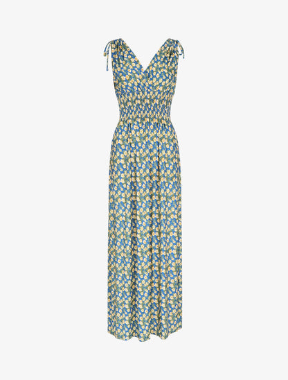 Robe longue à bretelles imprimé fleuri - Bleu - 5
