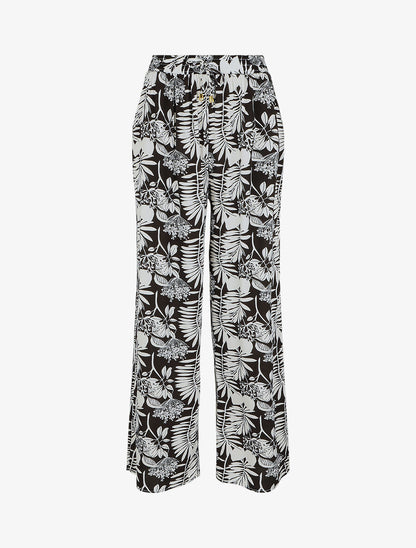 Pantalon ample à motif tropical - Noir - 5