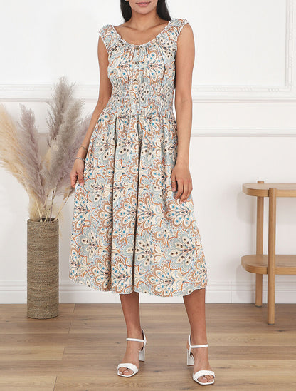 Robe longue sans manches imprimé cachemire - Beige - 4