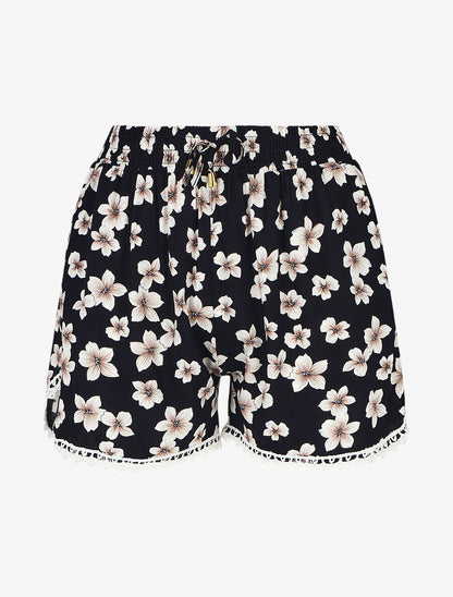 Short fleuri à bords en crochet - Noir - 1