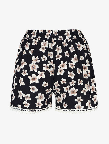 Short fleuri à bords en crochet - Noir - 2