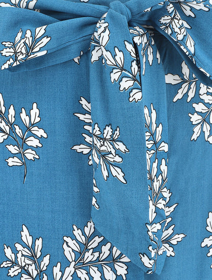 Jupe longue boutonnée imprimé feuilles - Bleu - 3