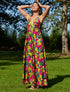 Robe longue fleurie dos nu - Jaune/fuchsia - 1