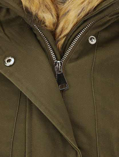 Parka à capuche fourrure synthétique amovible - Kaki/camel - 3