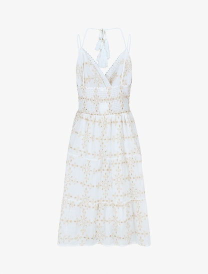 Robe avec broderies et pampilles ornées de perles et strass - Crème - 2