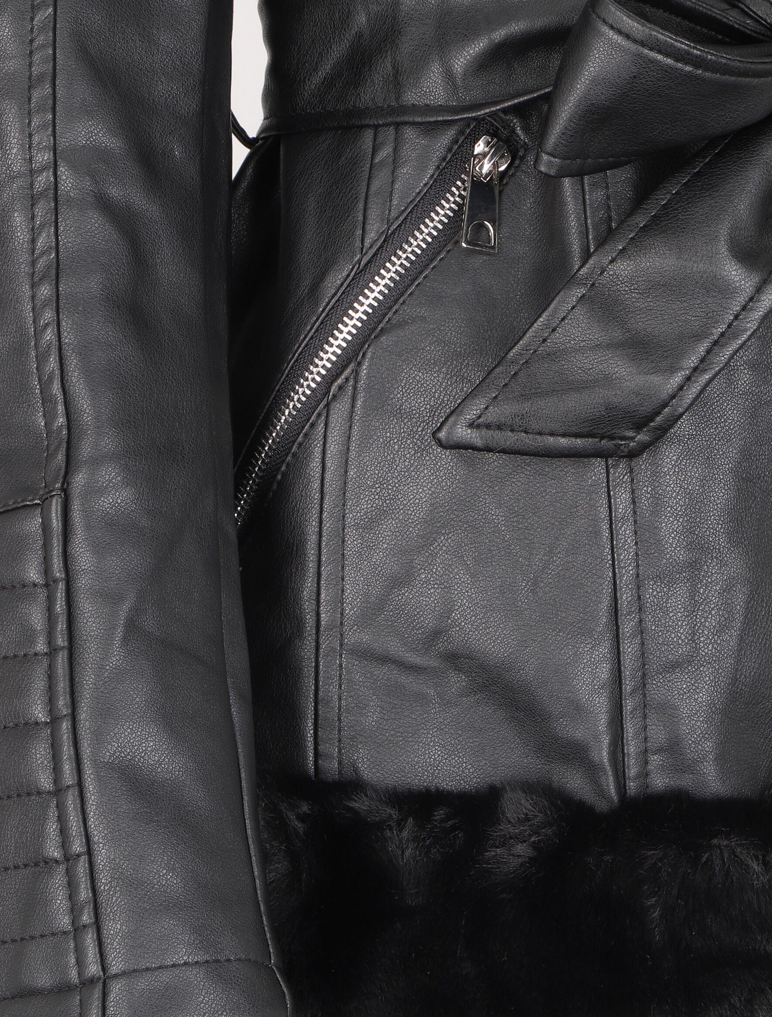 Manteau en simili à empiècement en fausse fourrure - Noir - 3