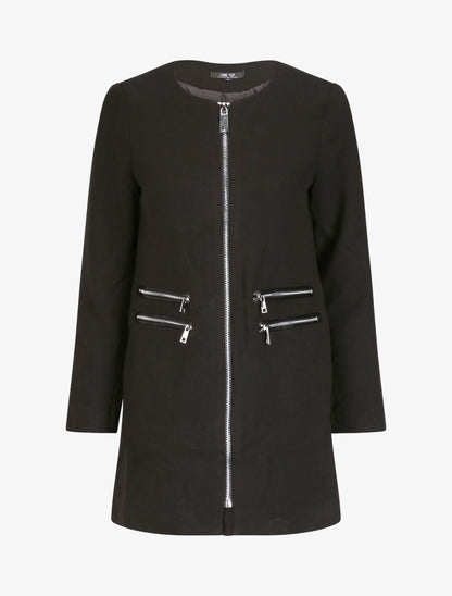 Manteau droit à poches double zips - Noir - 1
