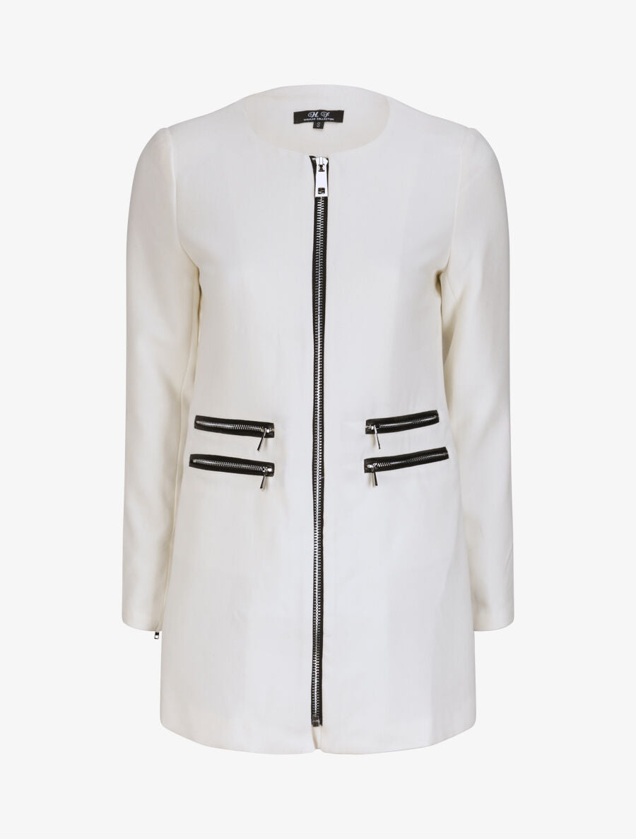 Manteau droit à poches double zips - Écru - 1