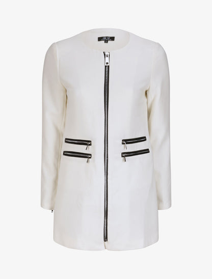 Manteau droit à poches double zips - Écru - 1