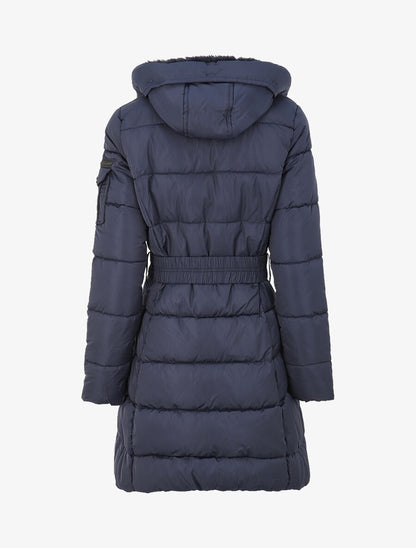 Doudoune mi-longue à poches zippées et capuche - Marine - 4