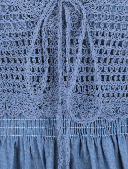 Robe longue denim à buste crochet - Bleu denim - 3